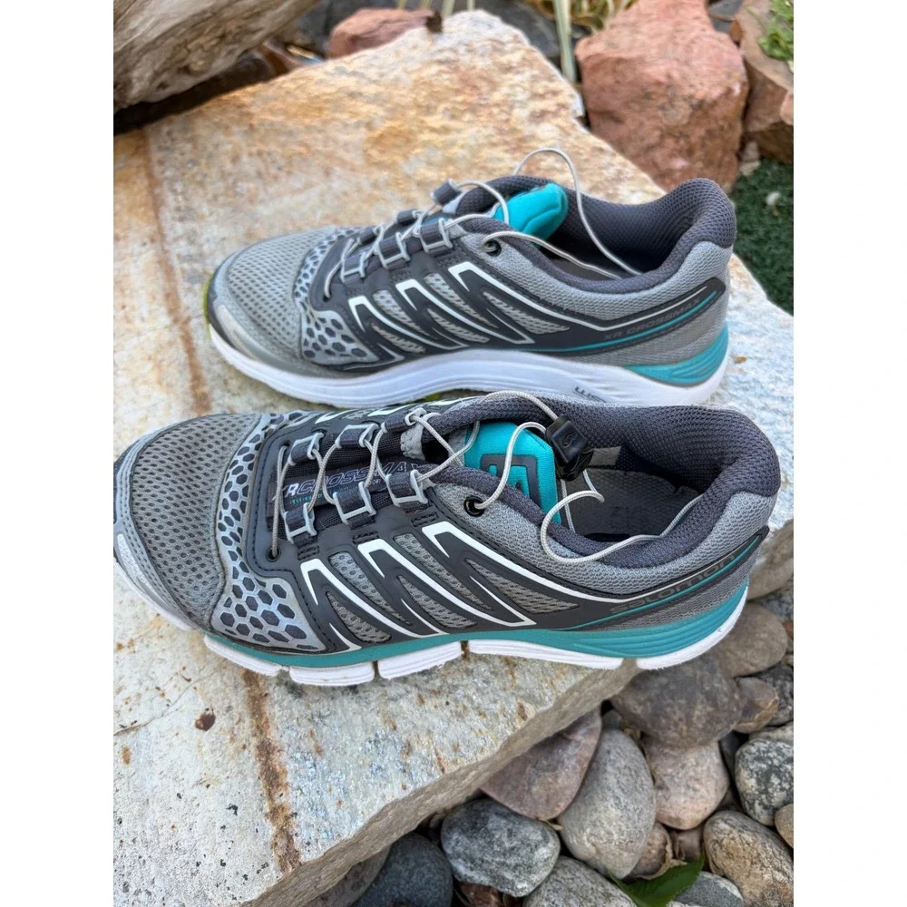 Salomon XR Crossmax Trail Running Shoes Womens 6 Grey Teal Sneakers Door / Trail